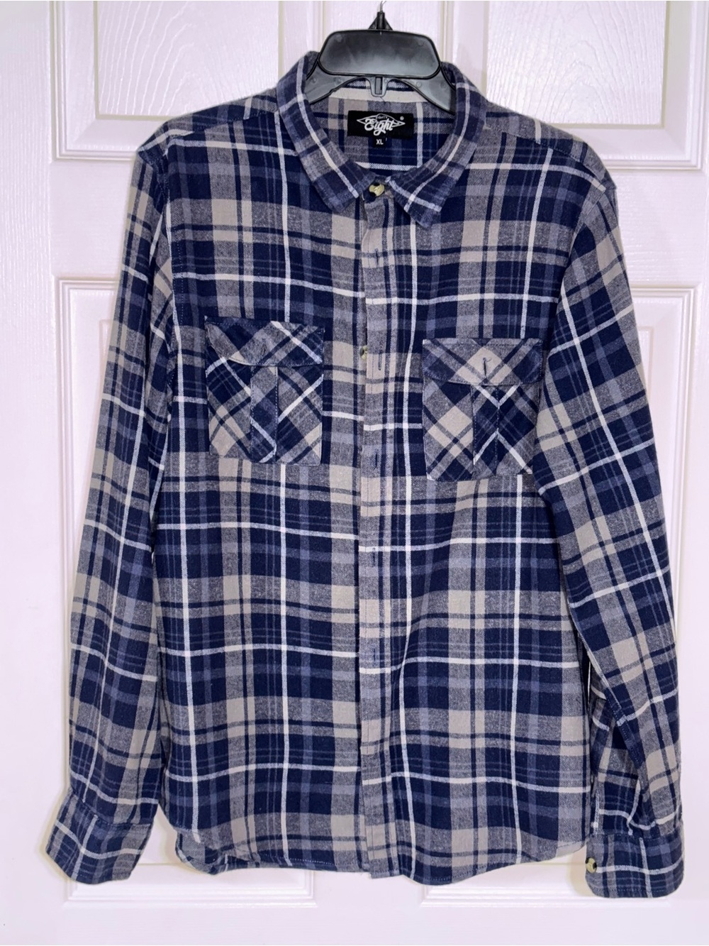 Eighty Eight Navy and Gray Plaid Button-Up Shirt